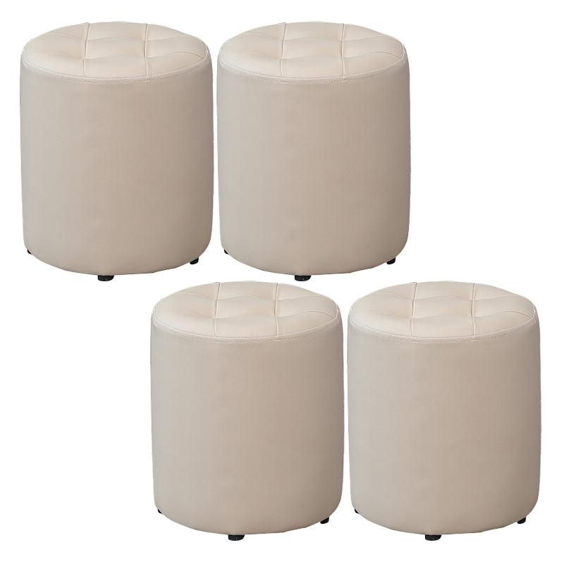 Modern Plain Ottoman Water Resistant Faux Leather Tufted Round Stool Ottoman