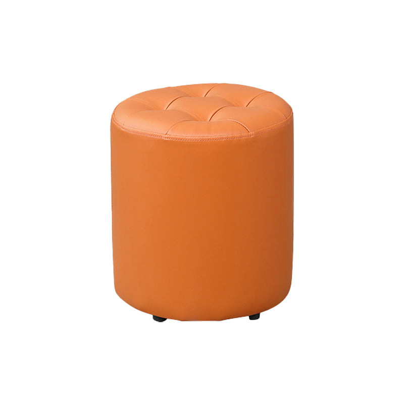 Modern Plain Ottoman Water Resistant Faux Leather Tufted Round Stool Ottoman