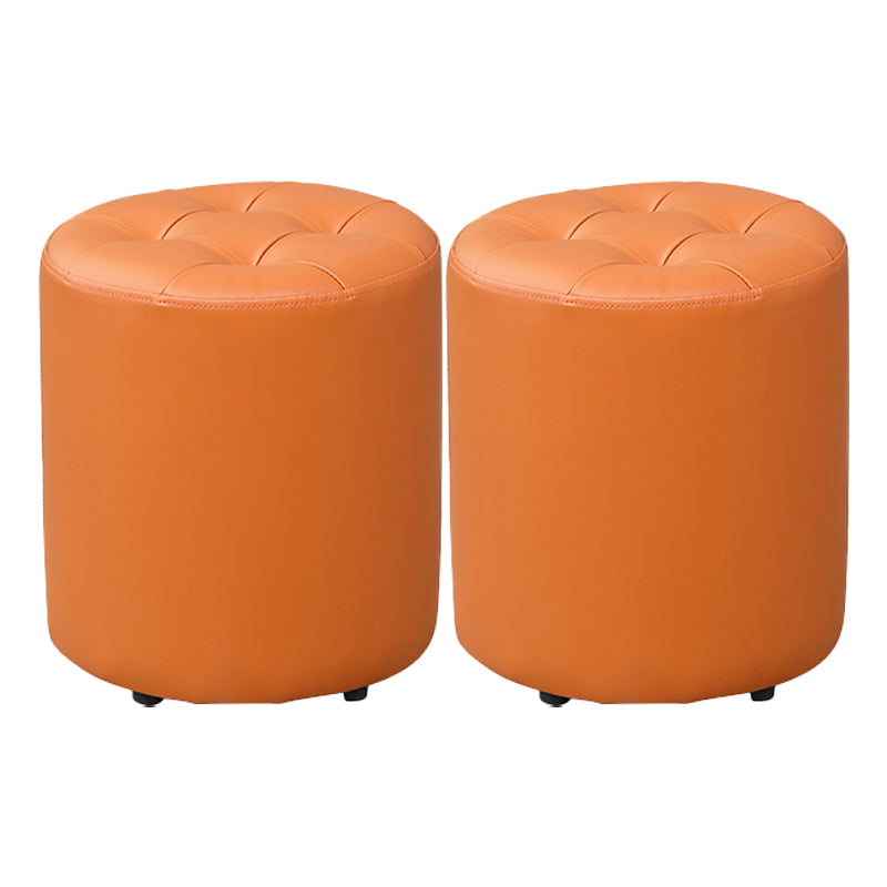 Modern Plain Ottoman Water Resistant Faux Leather Tufted Round Stool Ottoman