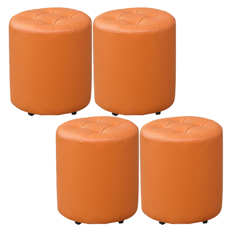 Modern Plain Ottoman Water Resistant Faux Leather Tufted Round Stool Ottoman