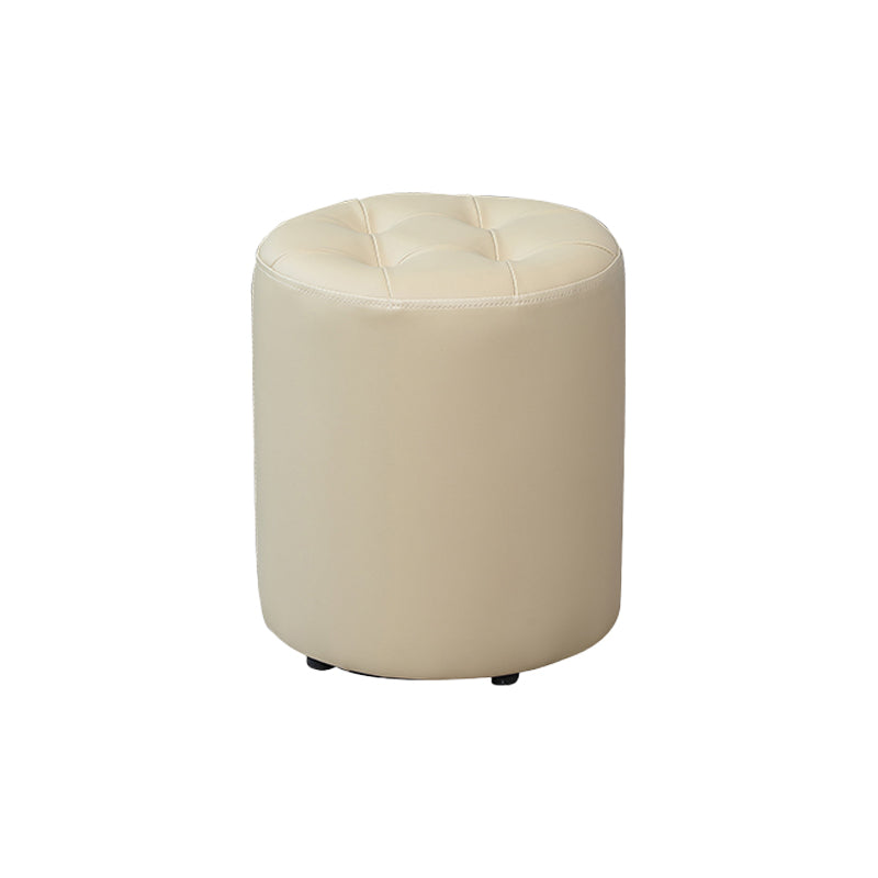 Modern Plain Ottoman Water Resistant Faux Leather Tufted Round Stool Ottoman