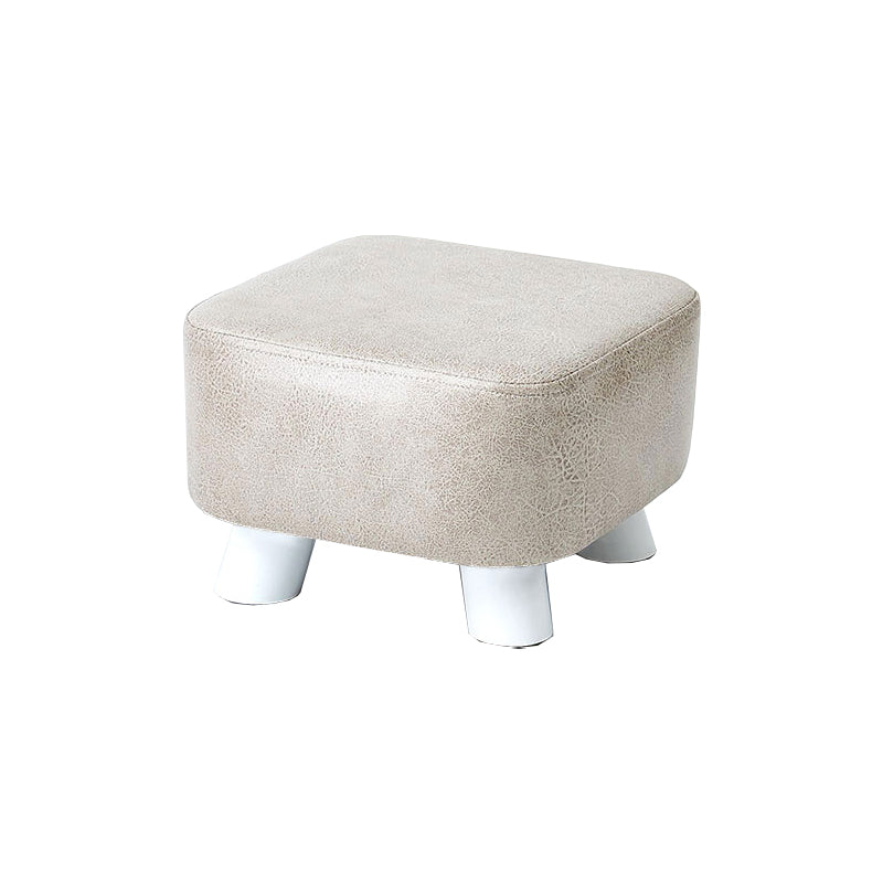 Mid-Century Modern Pouf Ottoman PU Leather Upholstered Solid Color Square Ottoman
