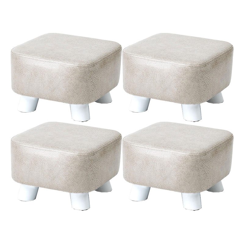 Mid-Century Modern Pouf Ottoman PU Leather Upholstered Solid Color Square Ottoman