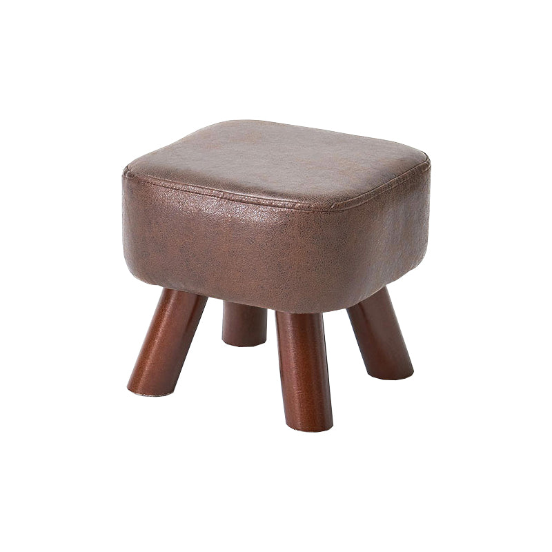Mid-Century Modern Pouf Ottoman PU Leather Upholstered Solid Color Square Ottoman
