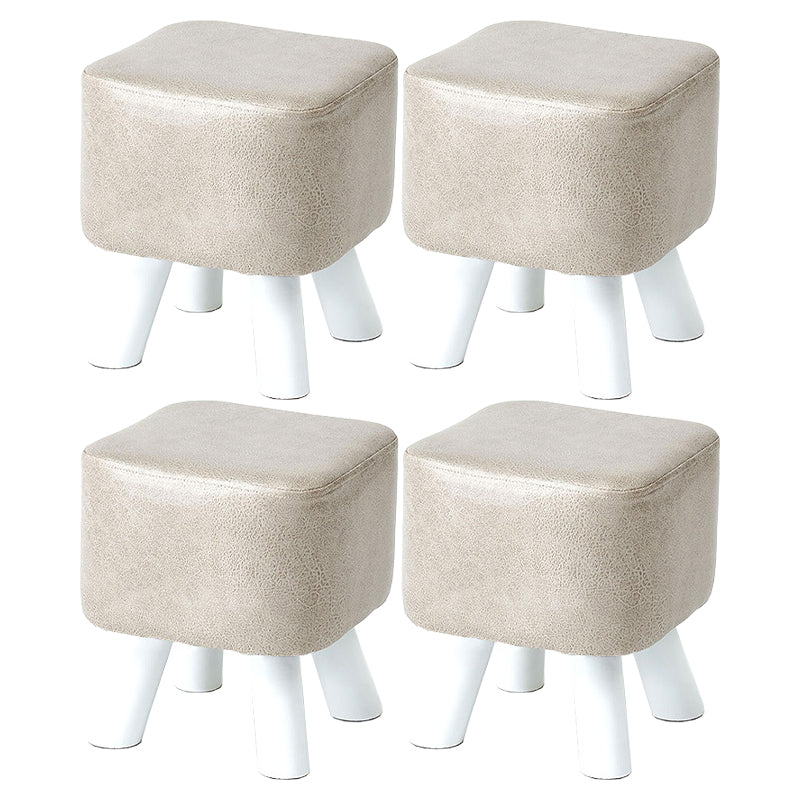 Mid-Century Modern Pouf Ottoman PU Leather Upholstered Solid Color Square Ottoman