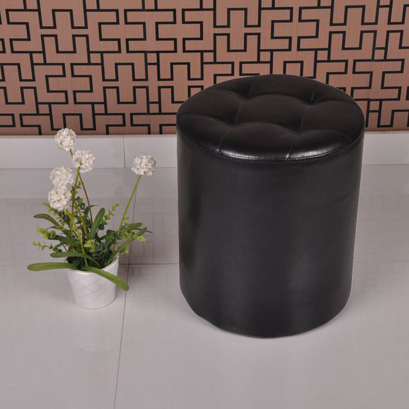Mid-Century Modern Pouf Ottoman PU Leather Upholstered Tufted Solid Color Round Ottoman