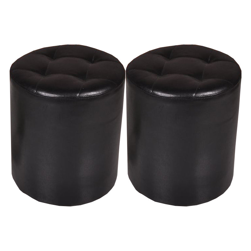 Mid-Century Modern Pouf Ottoman PU Leather Upholstered Tufted Solid Color Round Ottoman