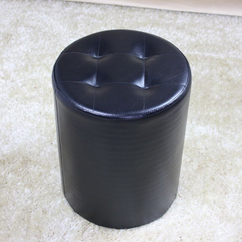 Mid-Century Modern Pouf Ottoman PU Leather Upholstered Tufted Solid Color Round Ottoman