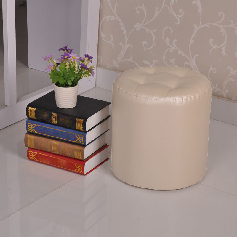 Mid-Century Modern Pouf Ottoman PU Leather Upholstered Tufted Solid Color Round Ottoman