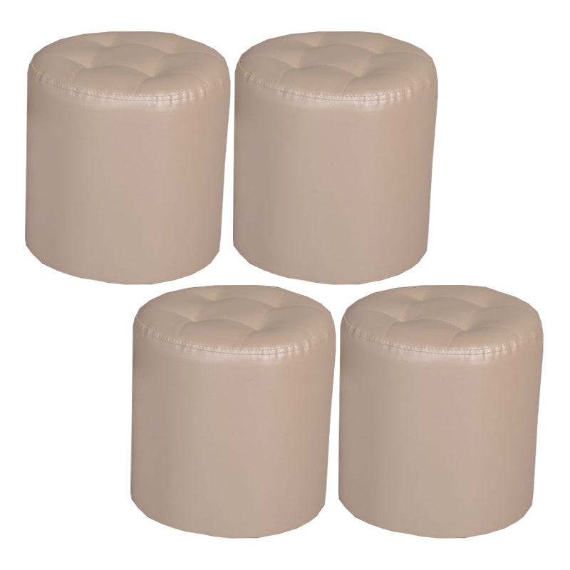 Mid-Century Modern Pouf Ottoman PU Leather Upholstered Tufted Solid Color Round Ottoman