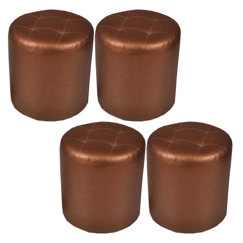 Mid-Century Modern Pouf Ottoman PU Leather Upholstered Tufted Solid Color Round Ottoman