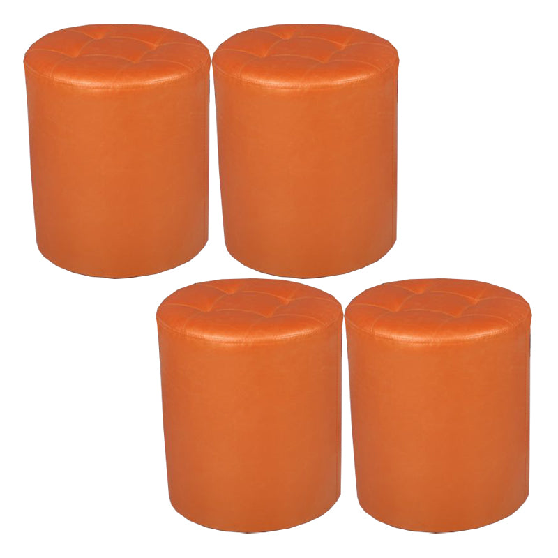 Mid-Century Modern Pouf Ottoman PU Leather Upholstered Tufted Solid Color Round Ottoman