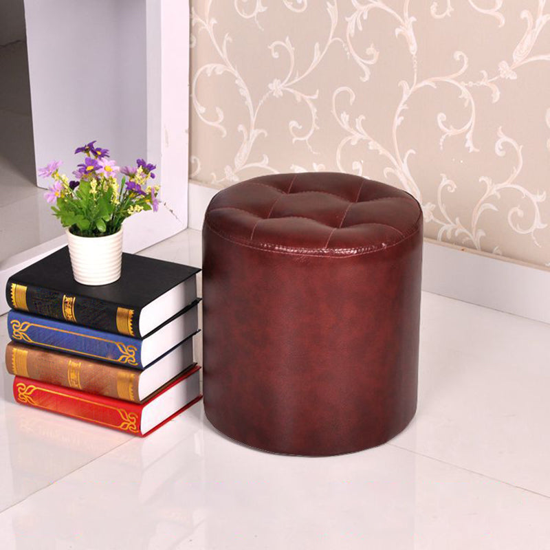 Mid-Century Modern Pouf Ottoman PU Leather Upholstered Tufted Solid Color Round Ottoman