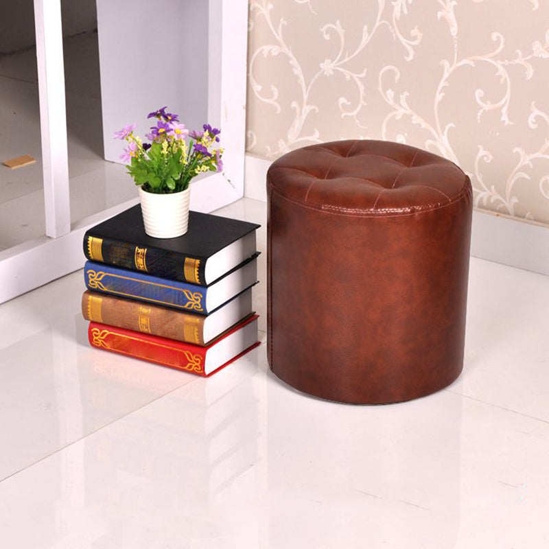 Mid-Century Modern Pouf Ottoman PU Leather Upholstered Tufted Solid Color Round Ottoman