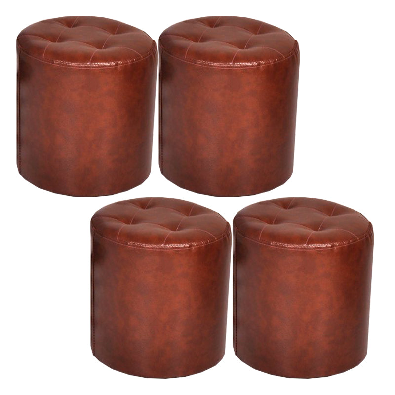 Mid-Century Modern Pouf Ottoman PU Leather Upholstered Tufted Solid Color Round Ottoman