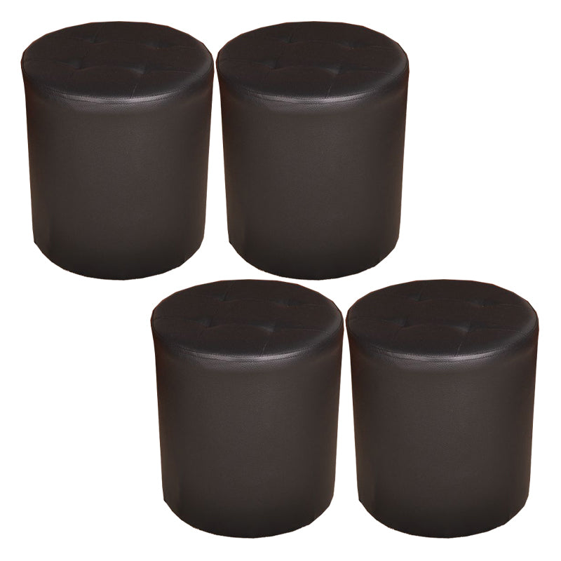 Mid-Century Modern Pouf Ottoman PU Leather Upholstered Tufted Solid Color Round Ottoman