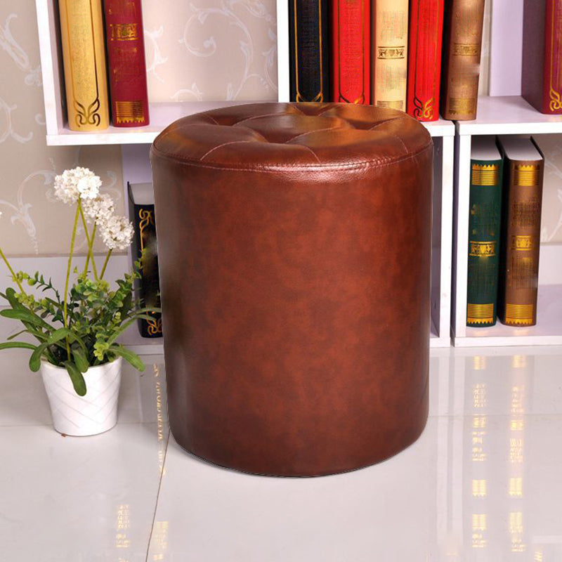 Mid-Century Modern Pouf Ottoman PU Leather Upholstered Tufted Solid Color Round Ottoman