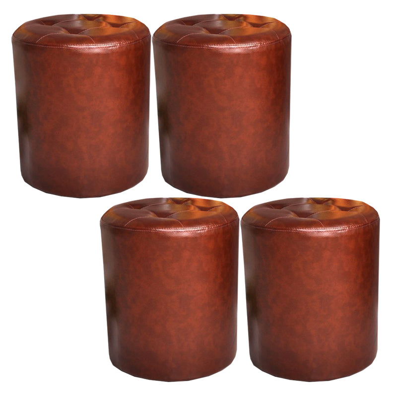 Mid-Century Modern Pouf Ottoman PU Leather Upholstered Tufted Solid Color Round Ottoman