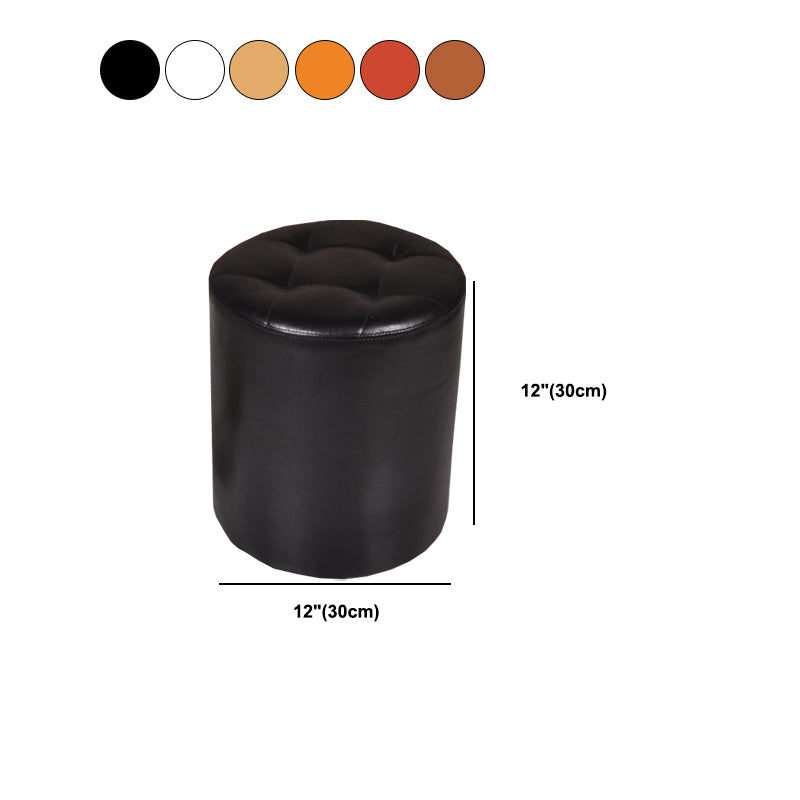 Mid-Century Modern Pouf Ottoman PU Leather Upholstered Tufted Solid Color Round Ottoman