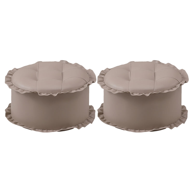 Modern Brown Water Resistant Pouf Lace Round Pouf for Living Room