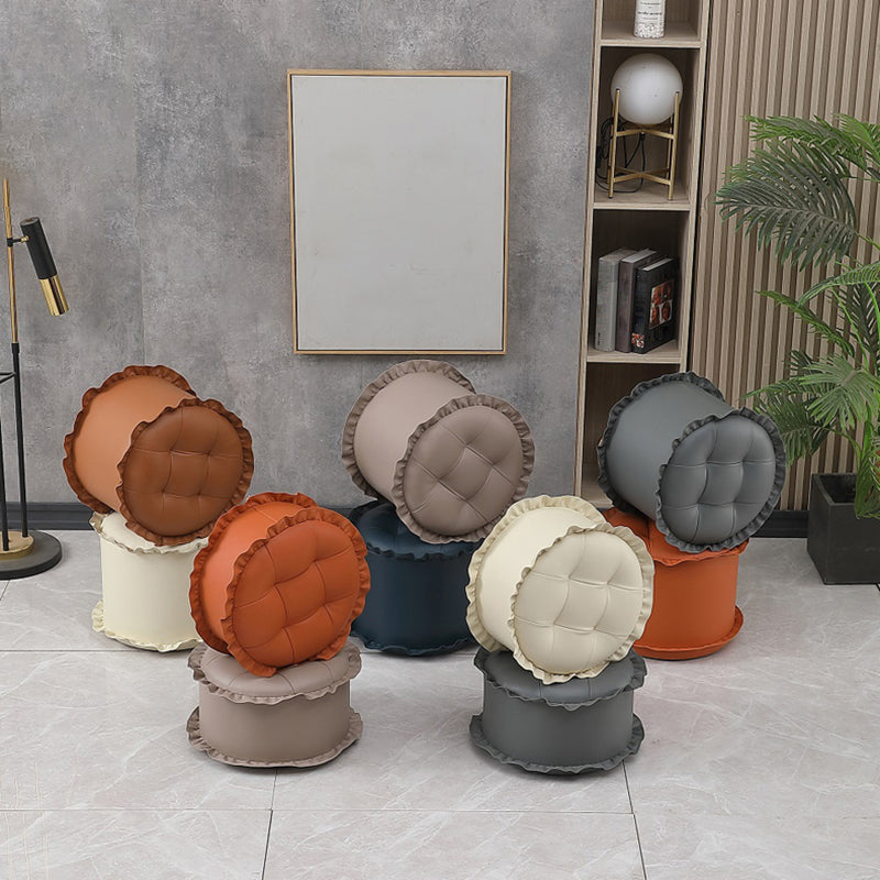 Modern Brown Water Resistant Pouf Lace Round Pouf for Living Room