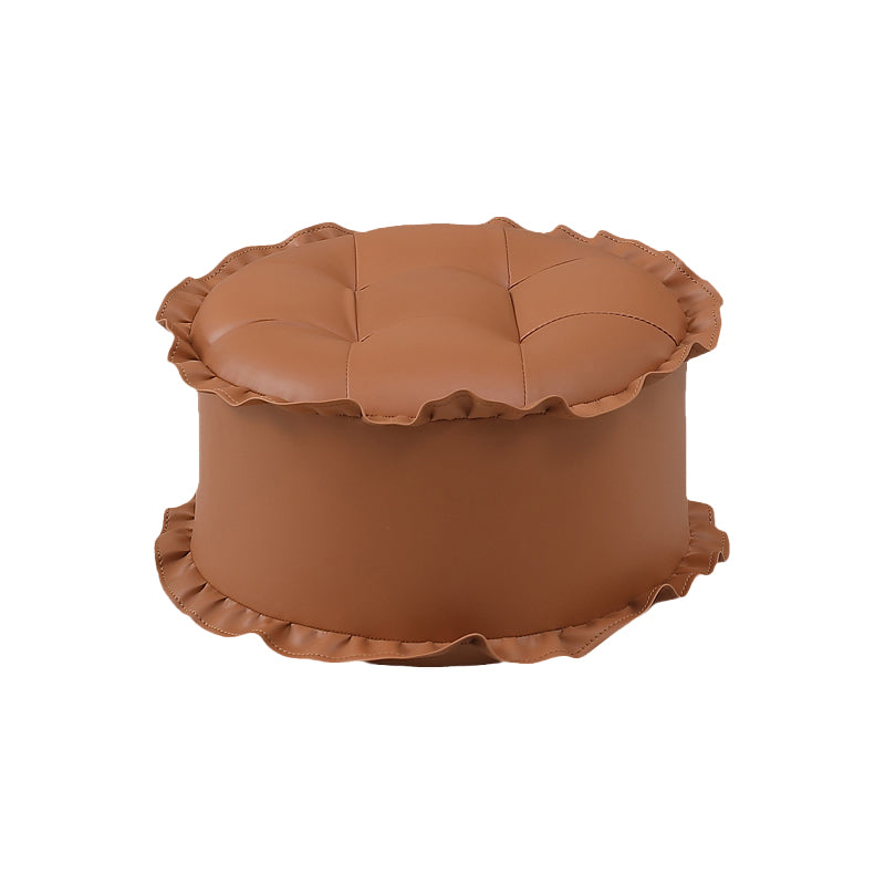 Modern Brown Water Resistant Pouf Lace Round Pouf for Living Room