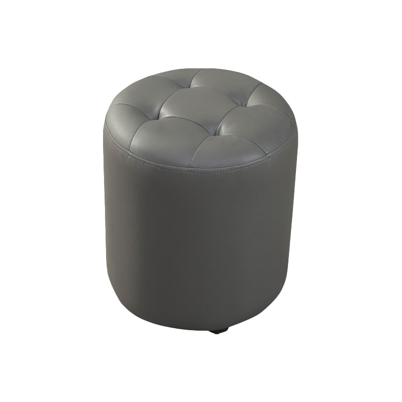 Modern Round Ottoman Solid Color Genuine Leather Tufted Pouf Ottoman