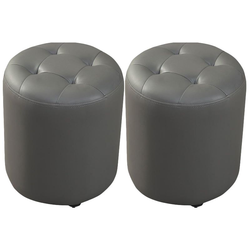 Modern Round Ottoman Solid Color Genuine Leather Tufted Pouf Ottoman