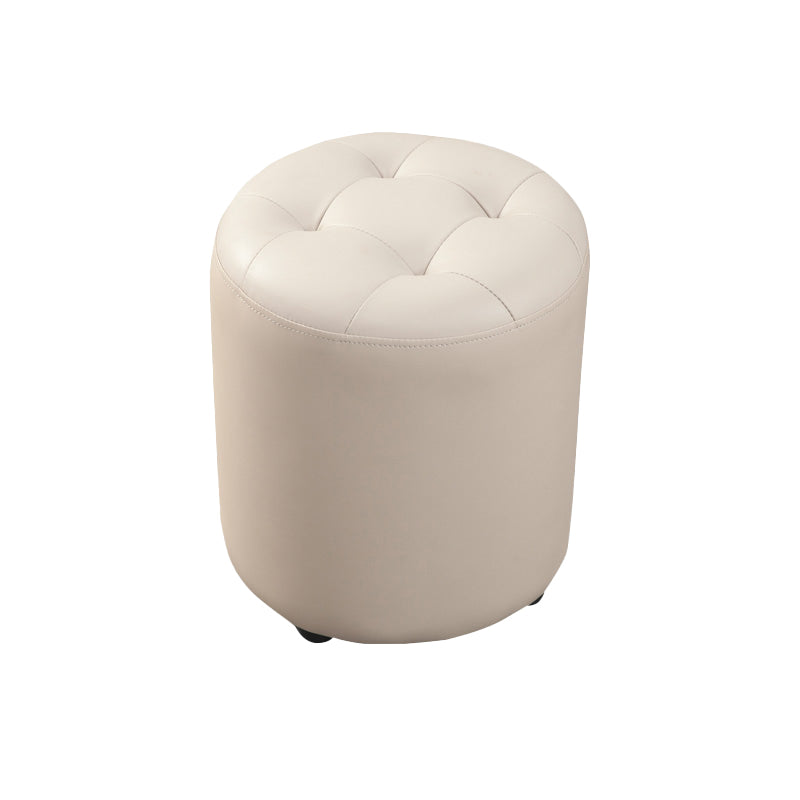 Modern Round Ottoman Solid Color Genuine Leather Tufted Pouf Ottoman
