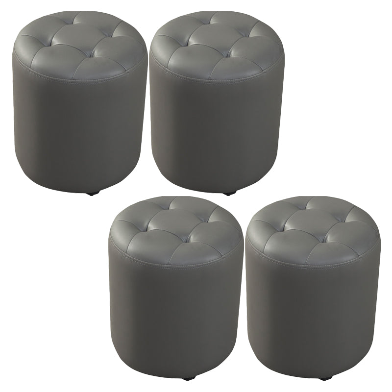Modern Round Ottoman Solid Color Genuine Leather Tufted Pouf Ottoman