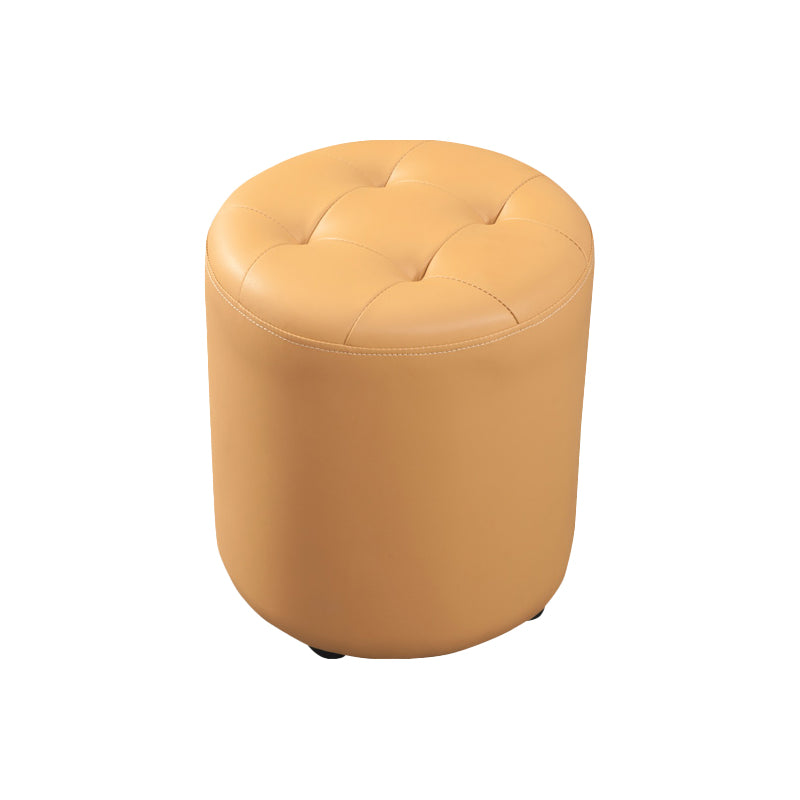 Modern Round Ottoman Solid Color Genuine Leather Tufted Pouf Ottoman
