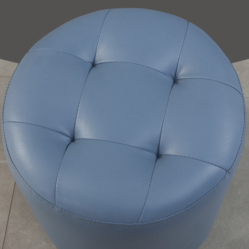 Modern Round Ottoman Solid Color Genuine Leather Tufted Pouf Ottoman
