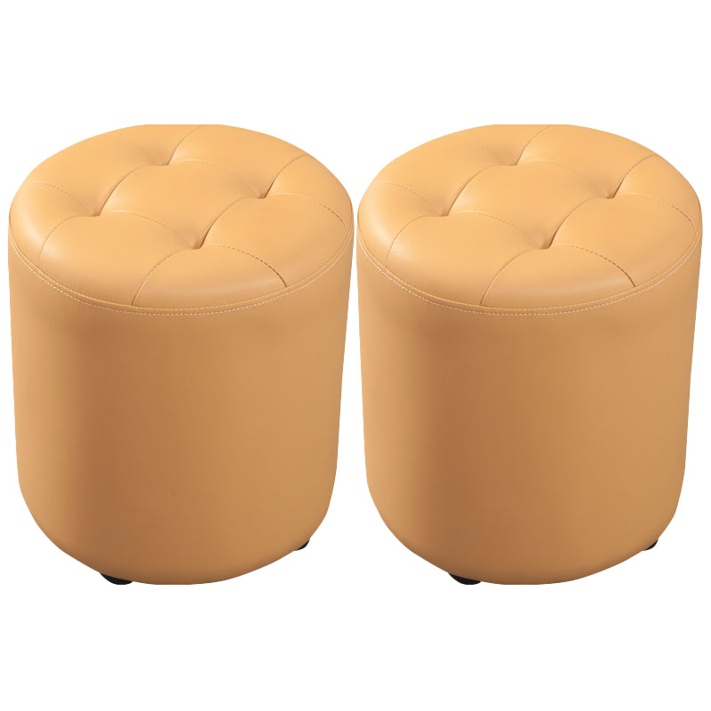 Modern Round Ottoman Solid Color Genuine Leather Tufted Pouf Ottoman