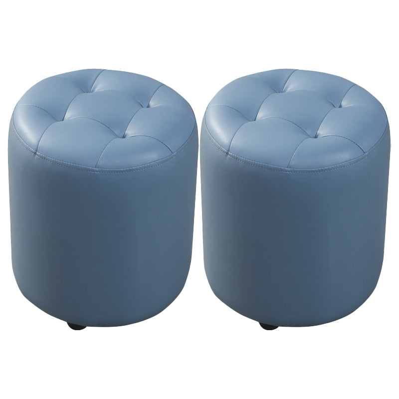 Modern Round Ottoman Solid Color Genuine Leather Tufted Pouf Ottoman