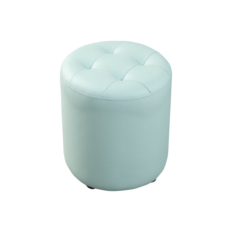 Modern Round Ottoman Solid Color Genuine Leather Tufted Pouf Ottoman