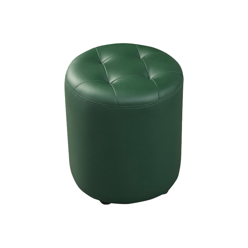 Modern Round Ottoman Solid Color Genuine Leather Tufted Pouf Ottoman