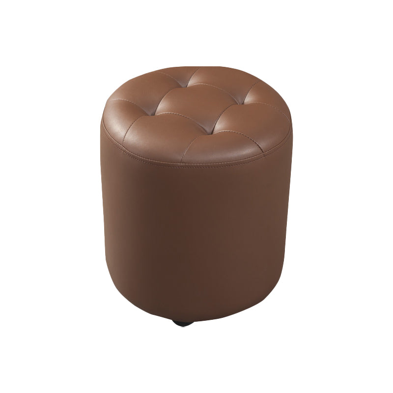 Modern Round Ottoman Solid Color Genuine Leather Tufted Pouf Ottoman