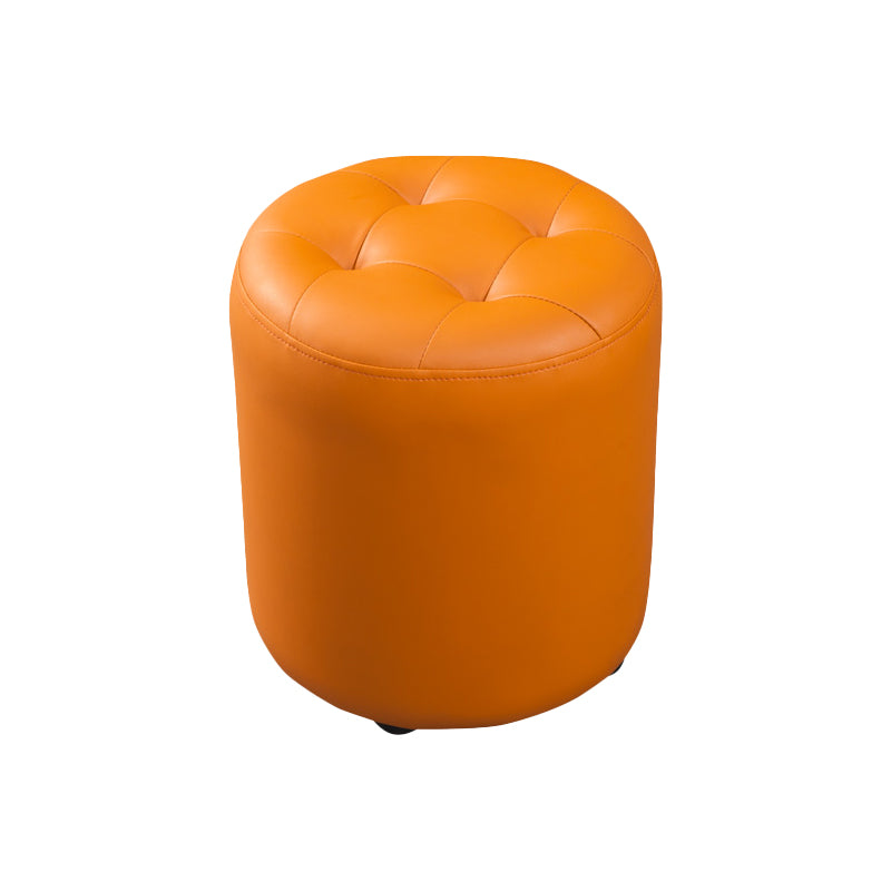 Modern Round Ottoman Solid Color Genuine Leather Tufted Pouf Ottoman