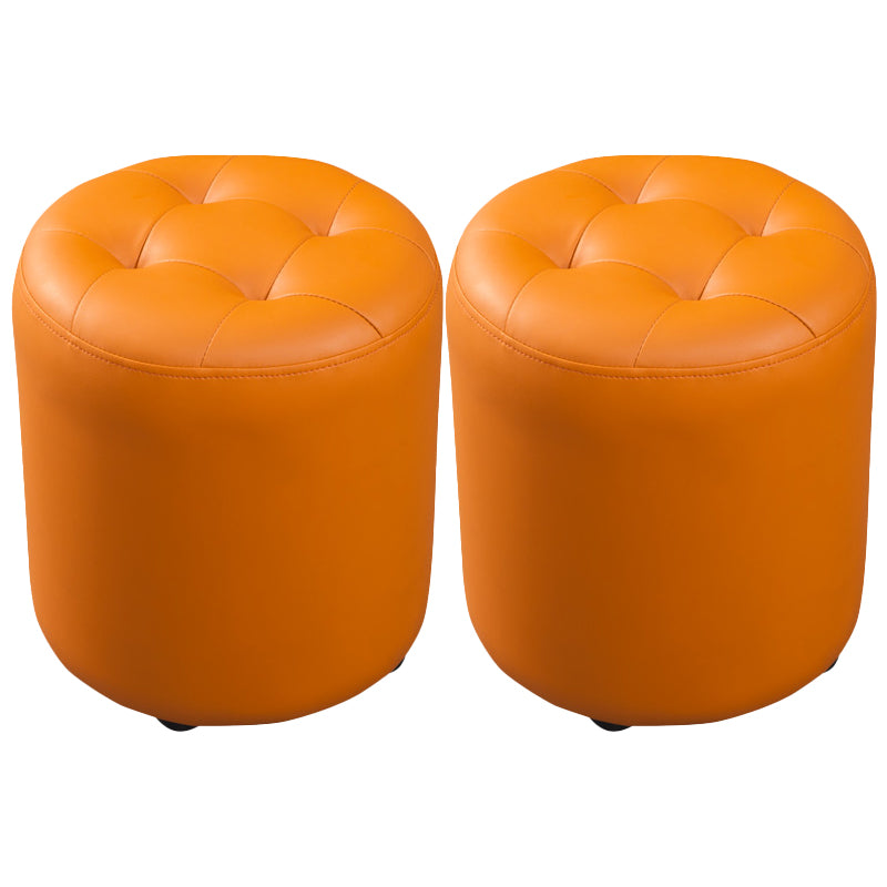 Modern Round Ottoman Solid Color Genuine Leather Tufted Pouf Ottoman