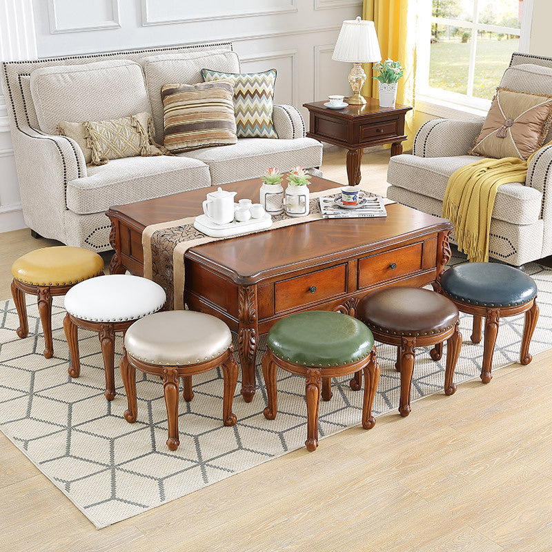 Mid-Century Modern Plain Pouf PU Leather Round Water Resistant Chair Ottoman