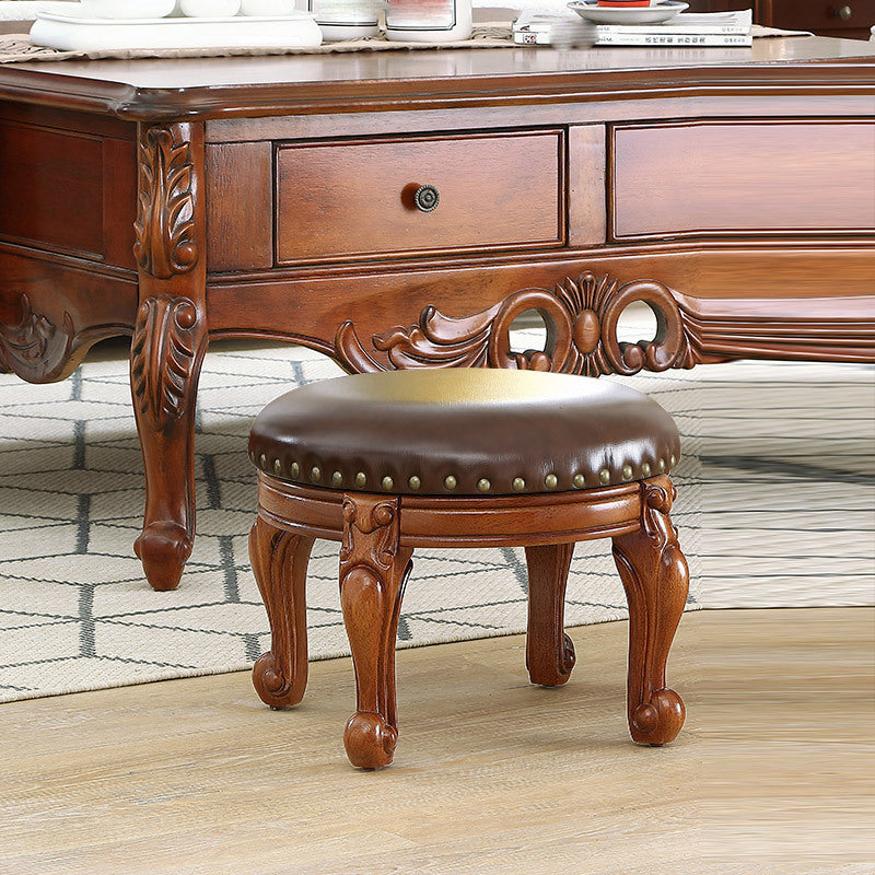 Mid-Century Modern Plain Pouf PU Leather Round Water Resistant Chair Ottoman