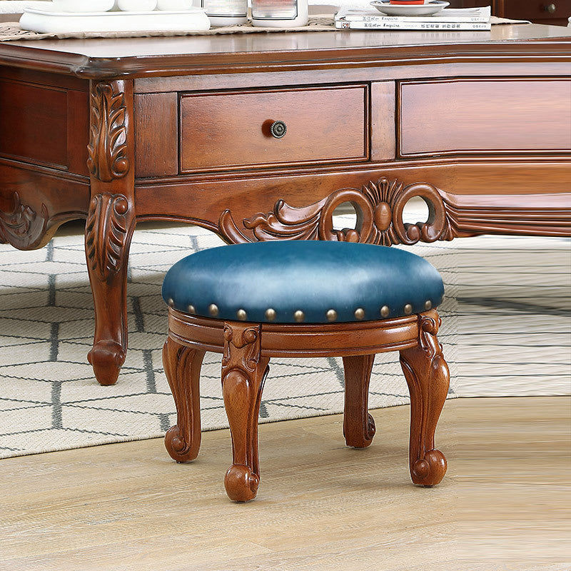 Mid-Century Modern Plain Pouf PU Leather Round Water Resistant Chair Ottoman