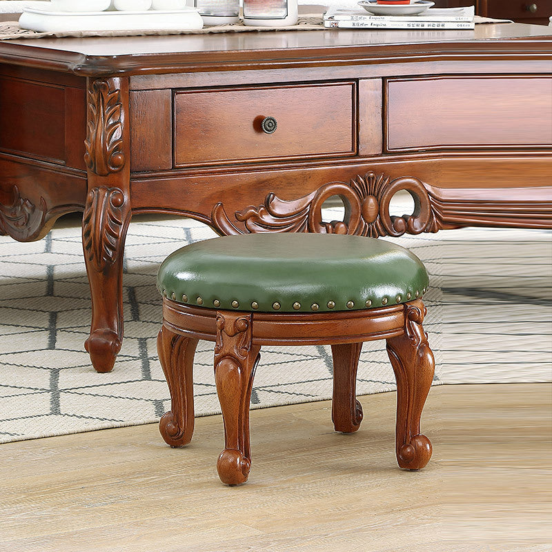 Mid-Century Modern Plain Pouf PU Leather Round Water Resistant Chair Ottoman