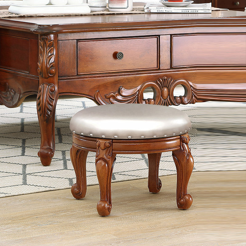 Mid-Century Modern Plain Pouf PU Leather Round Water Resistant Chair Ottoman