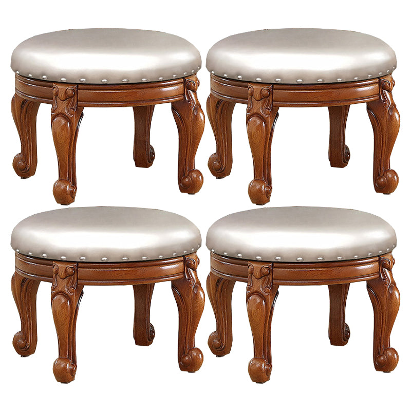 Mid-Century Modern Plain Pouf PU Leather Round Water Resistant Chair Ottoman