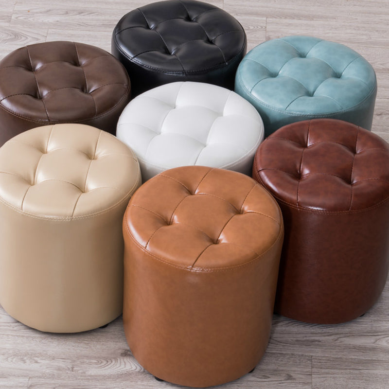 Mid-Century Tufted Ottoman Solid Color Water Resistant Genuine Leather Ottoman
