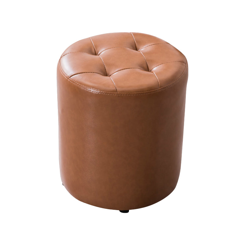 Mid-Century Tufted Ottoman Solid Color Water Resistant Genuine Leather Ottoman
