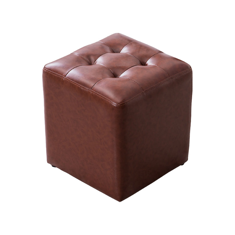 Mid-Century Tufted Ottoman Solid Color Water Resistant Genuine Leather Ottoman