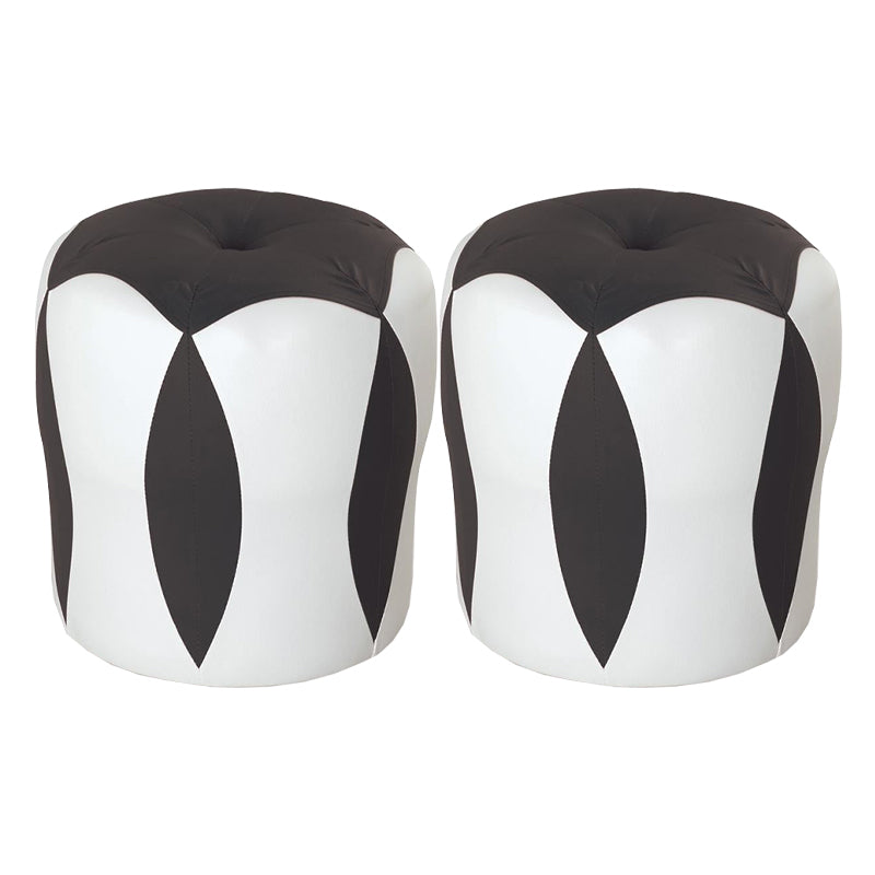 Modern Water Resistant Pouf Round Color Block Leather Indoor Pouf