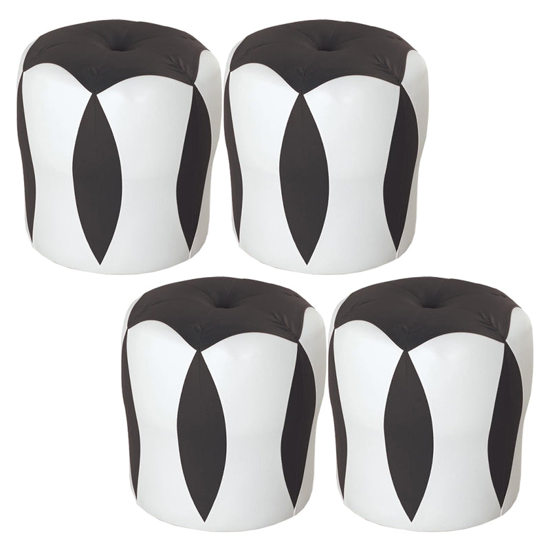 Modern Water Resistant Pouf Round Color Block Leather Indoor Pouf